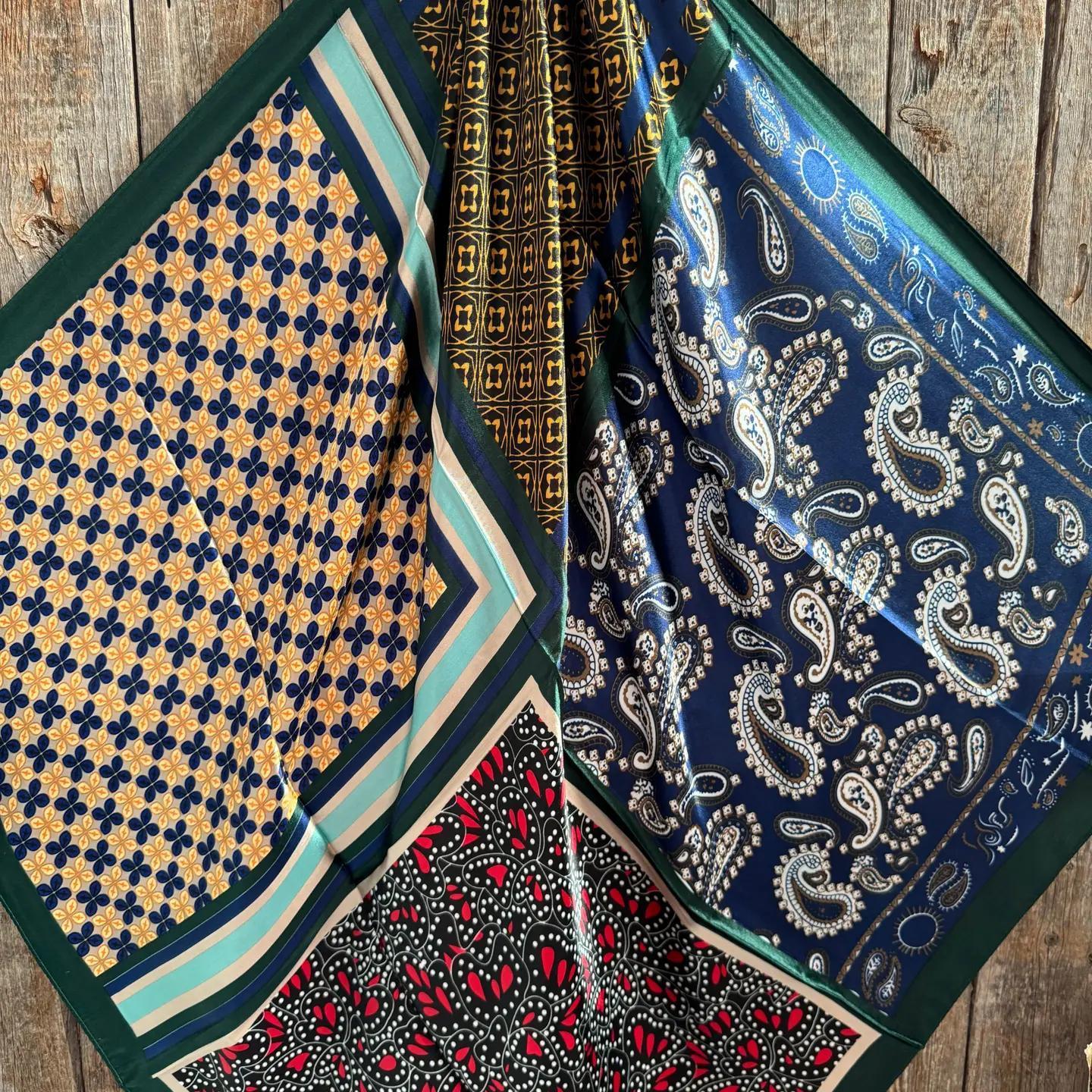 35X35" Green and Blue Multi Patterned Wild Rag