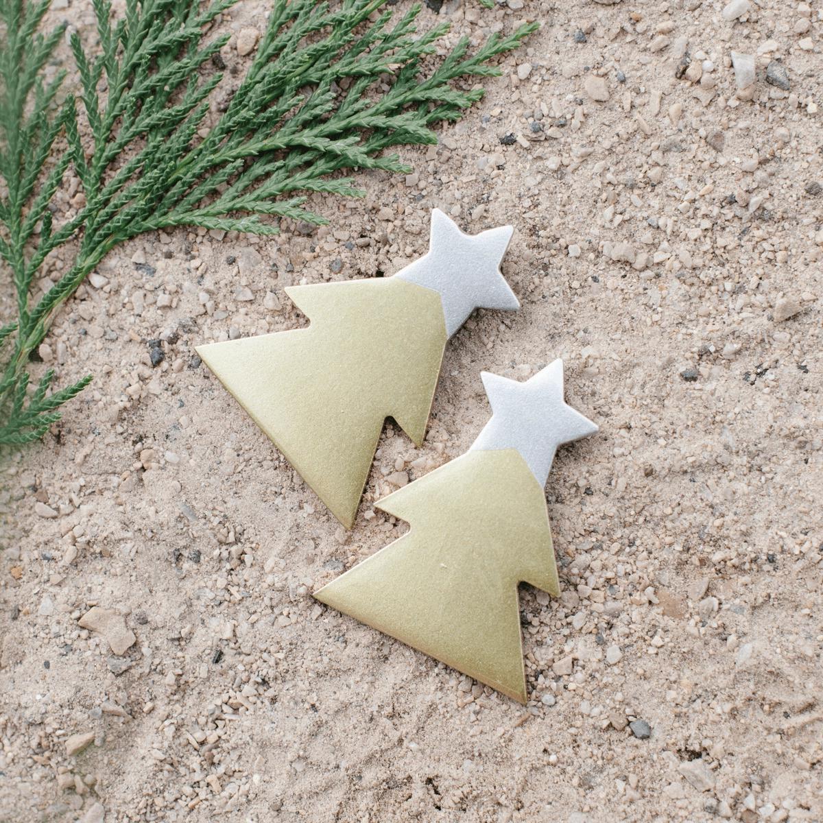 Silver Christmas Tree Horn Earrings