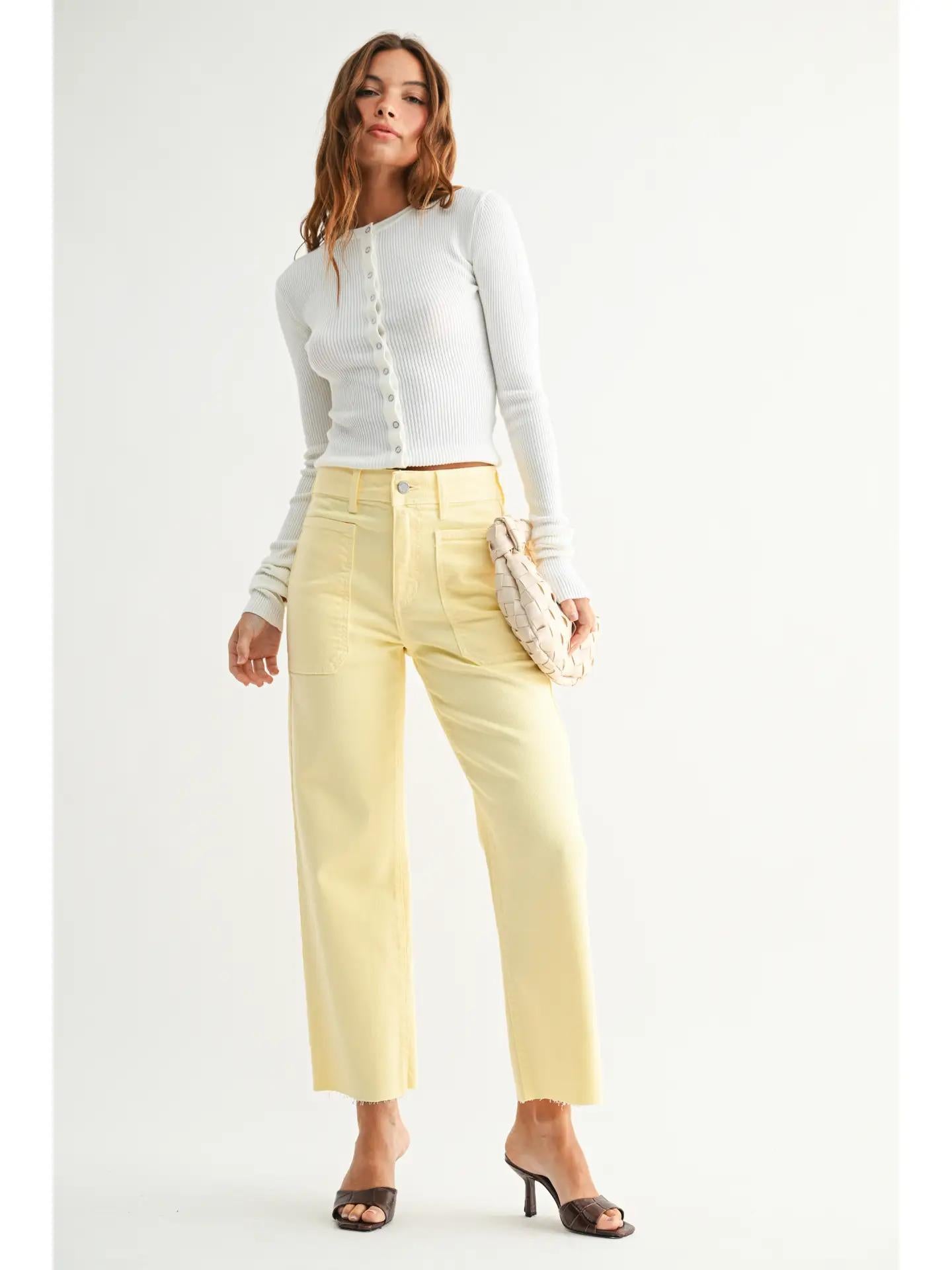 Pastel Yellow - High Rise Utility Wide Leg