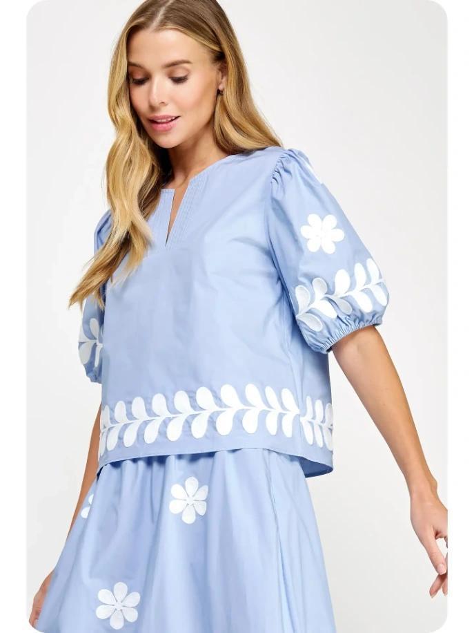 Flower Embroidery Cotton Top