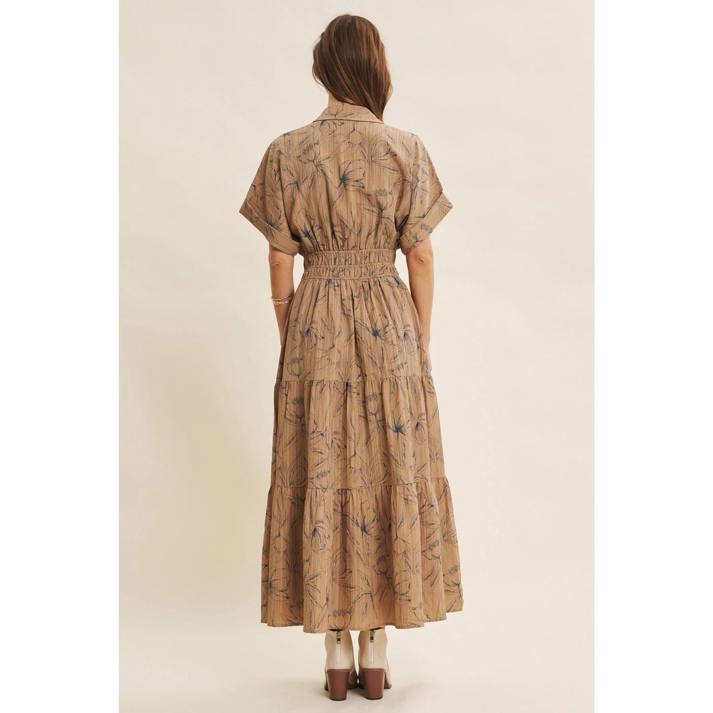Vintage Inspired Textured Floral Maxi Dress With Dolman Slvs