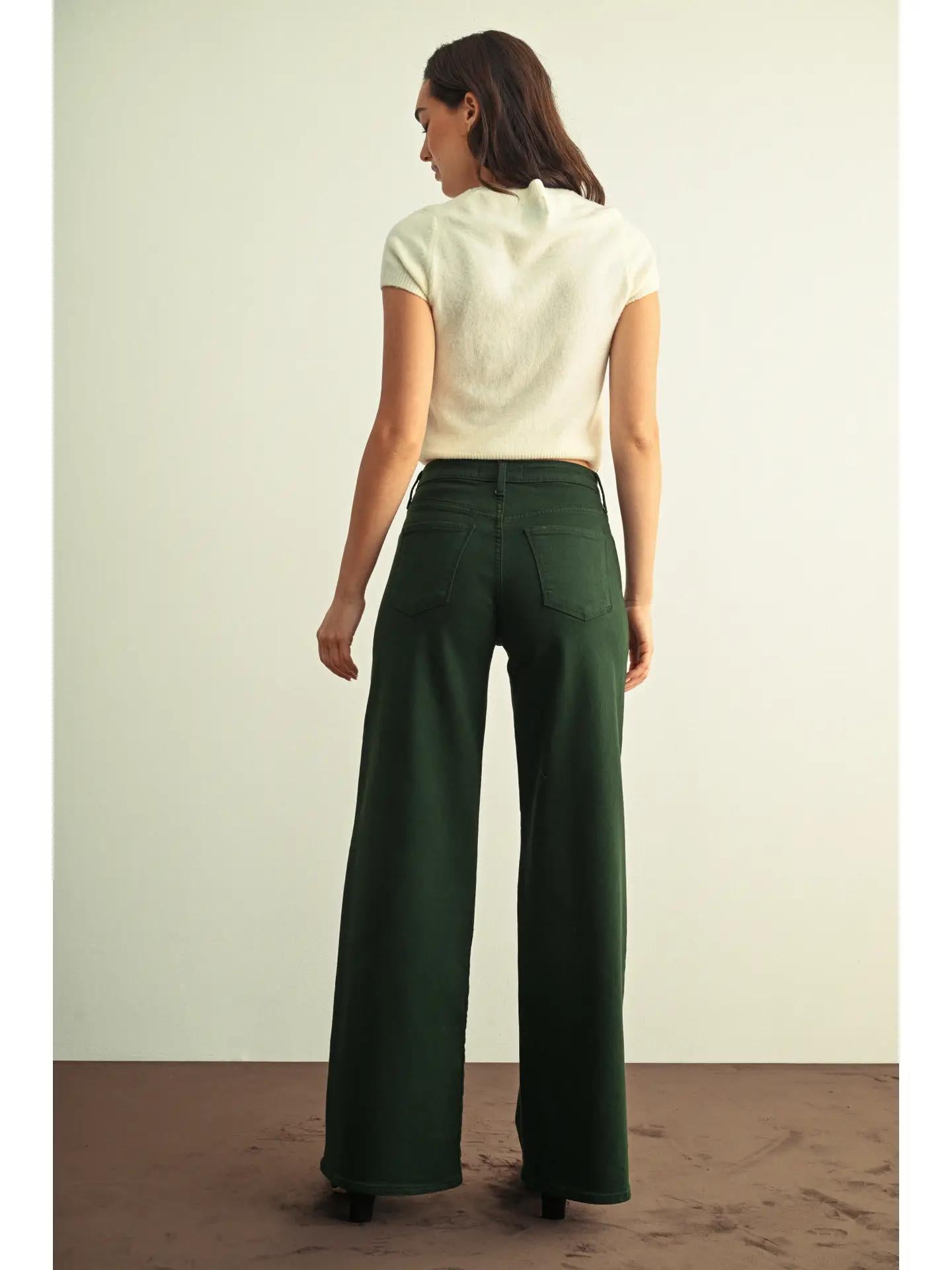 High Rise Stretchy Wide Leg - Dark Forest Green