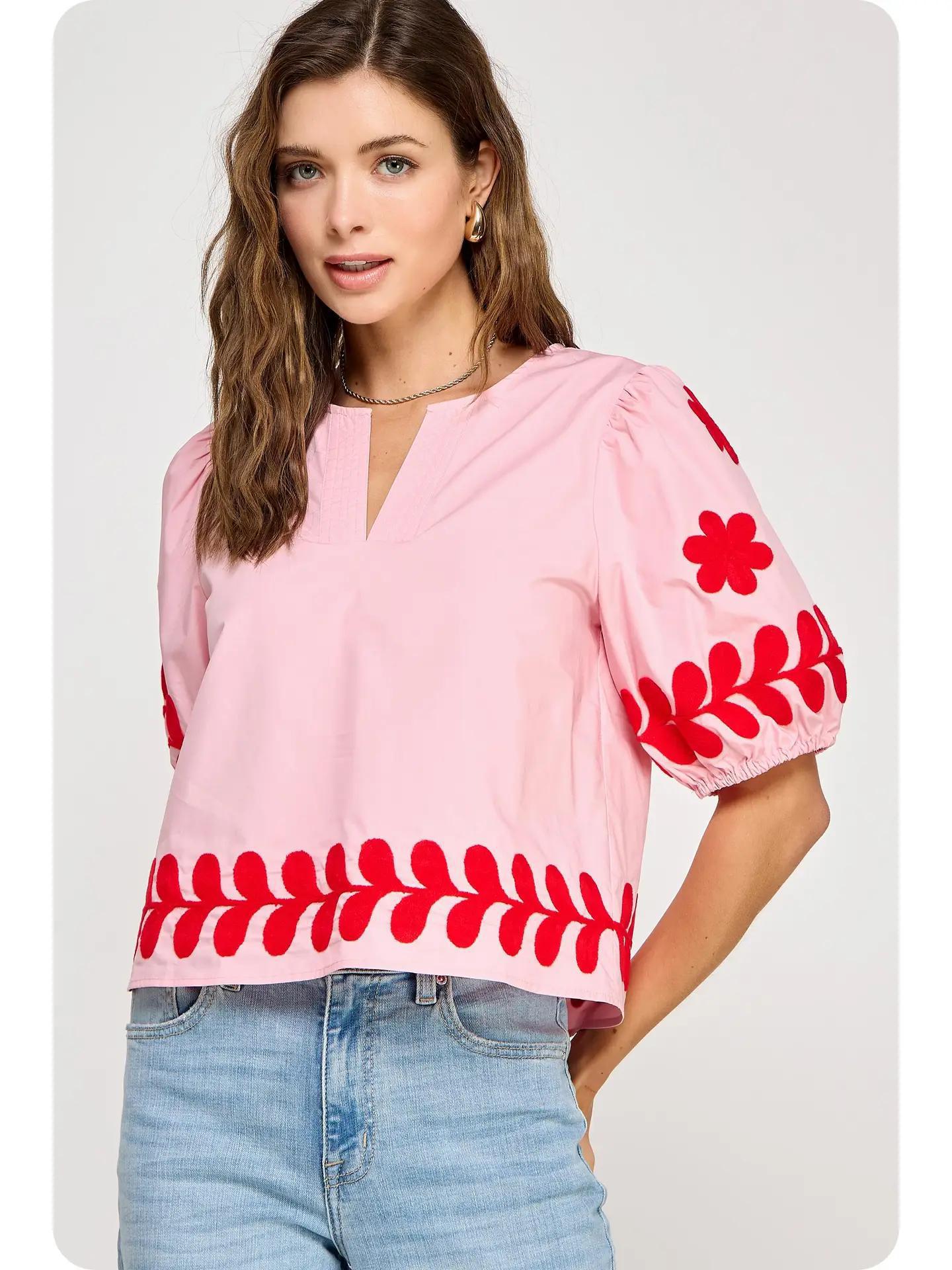 Flower Embroidery Cotton Top