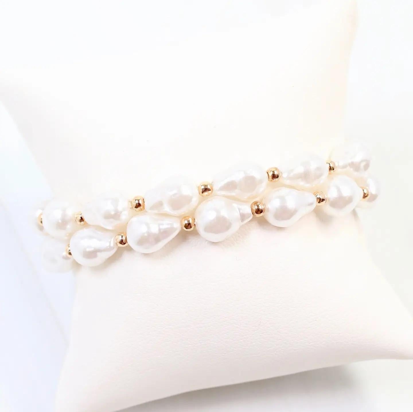 Rye Baroque Pearl Stretch Bracelet Cream