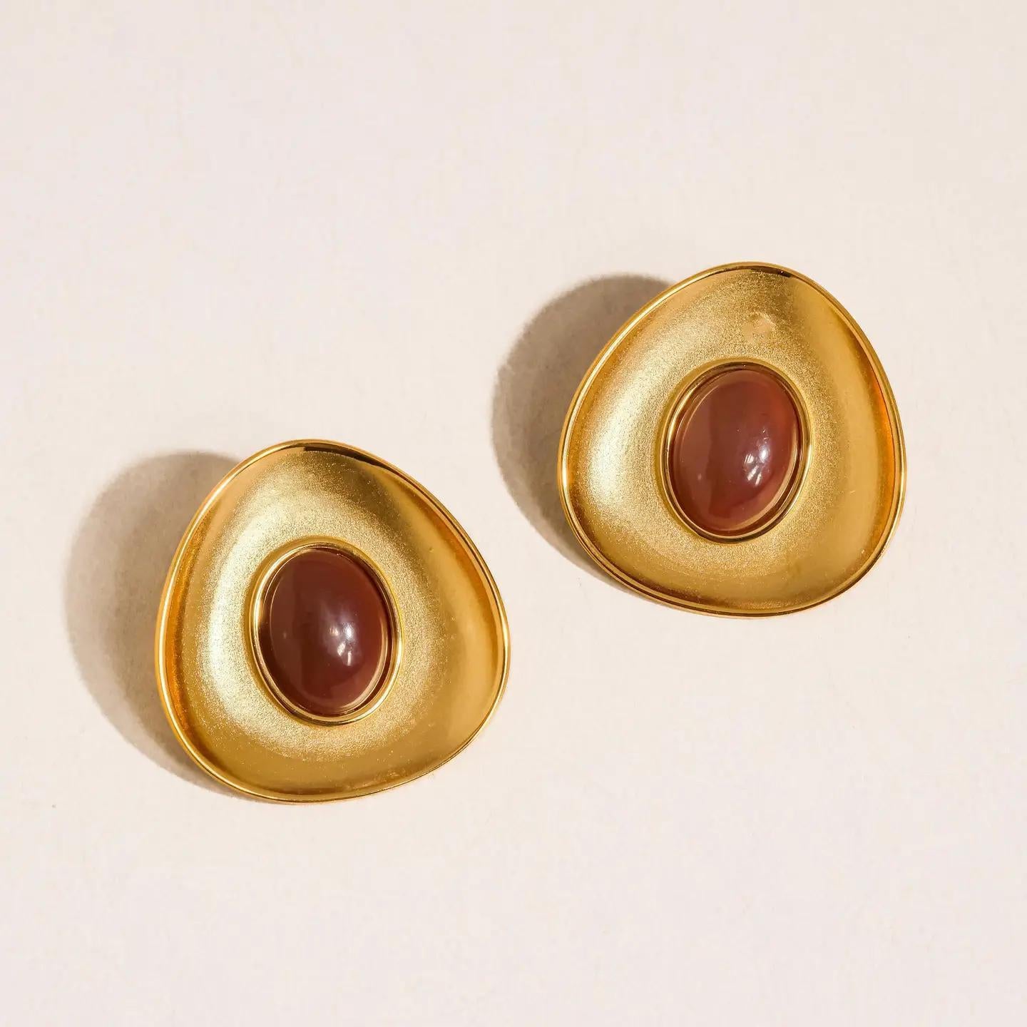 Vionnet 18K Gold Non-Tarnish Gemstone Oval Earrings