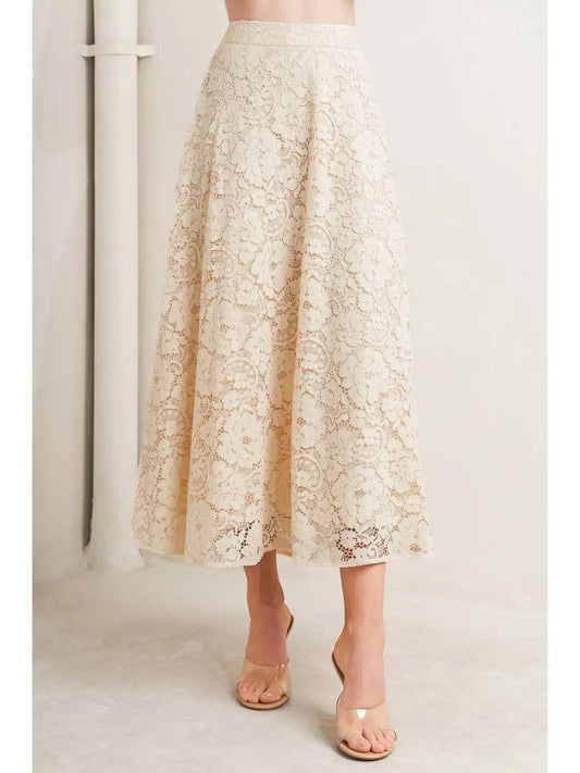 A Woven Lace Circle Midi Skirt