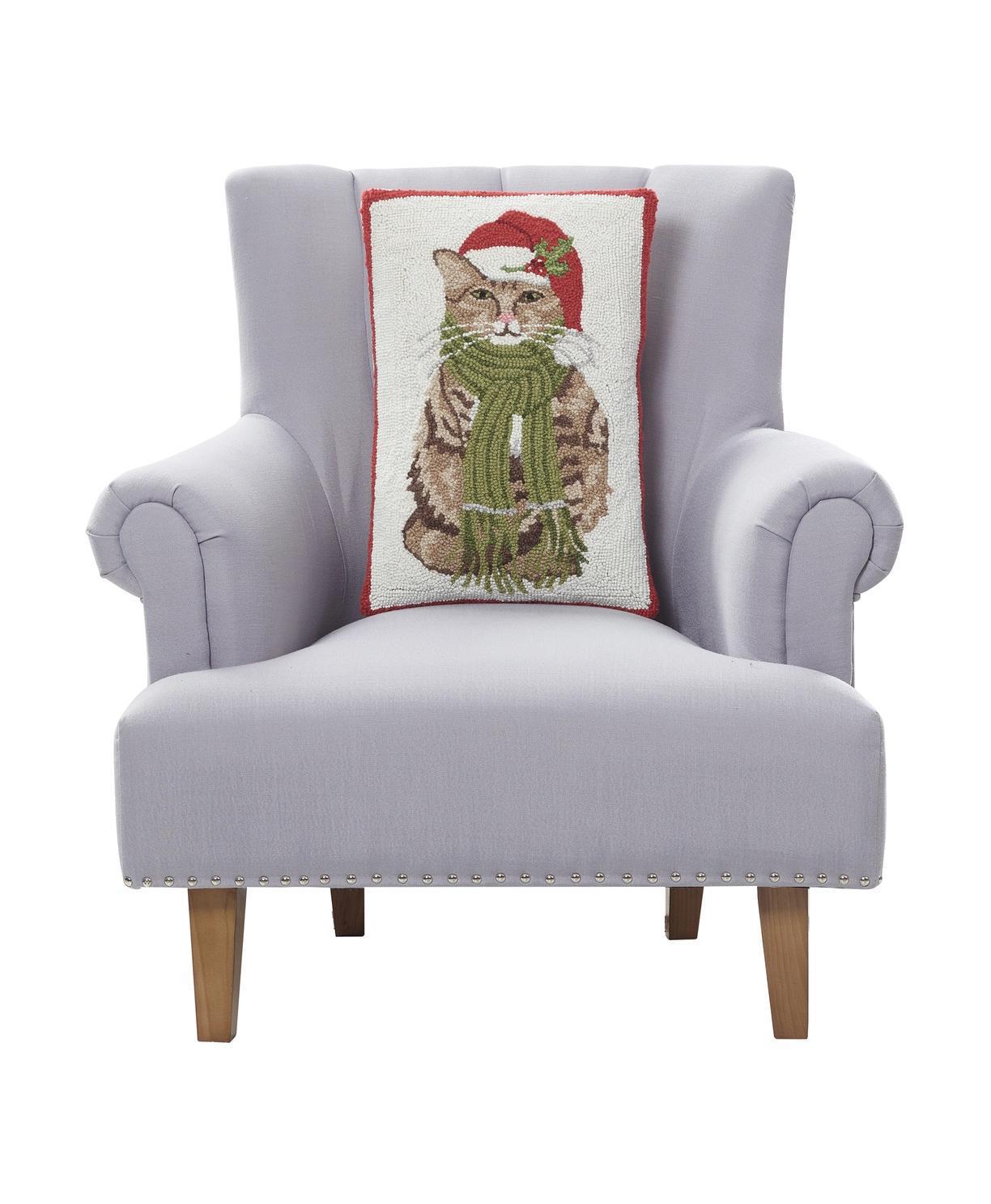 Green Scarf Cat Hook Pillow - Mary Lake Thompson