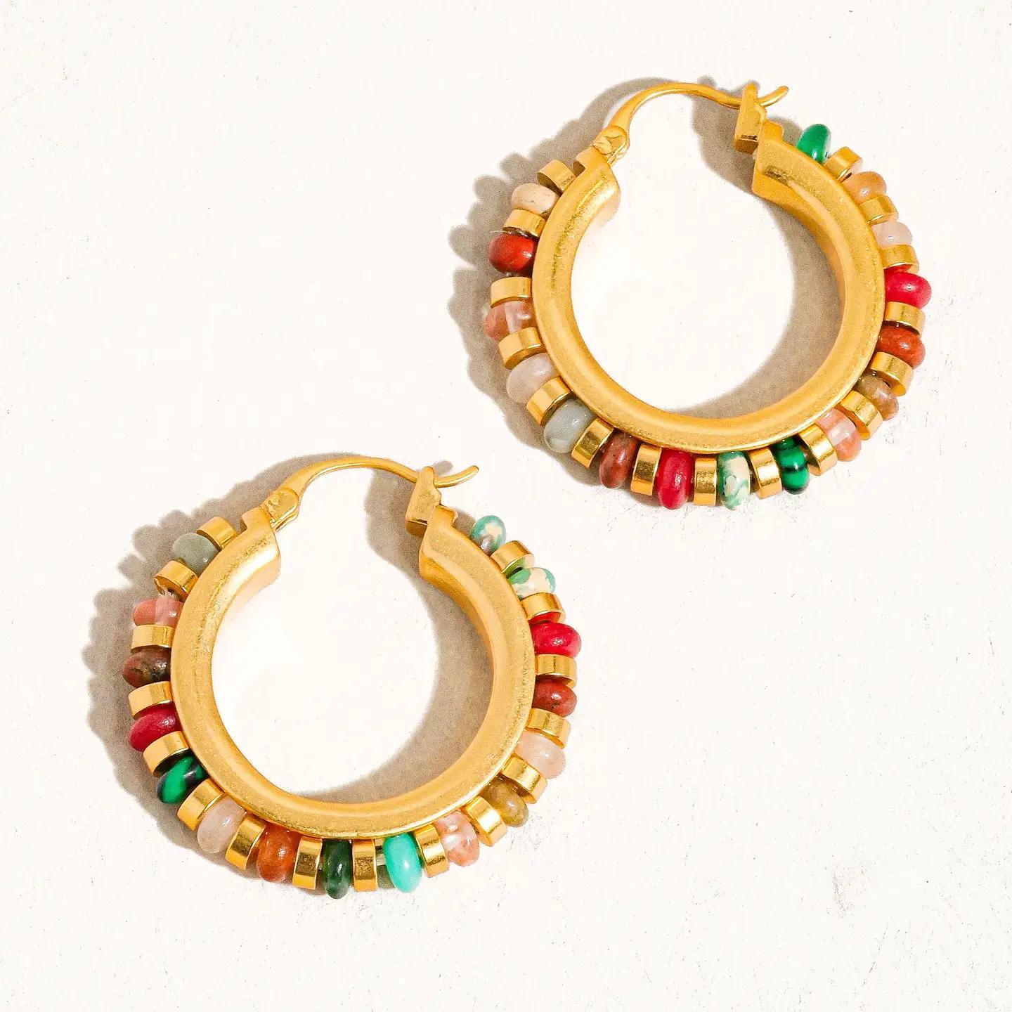 Capri 18K Gold Color Beaded Resort Hoop Earring