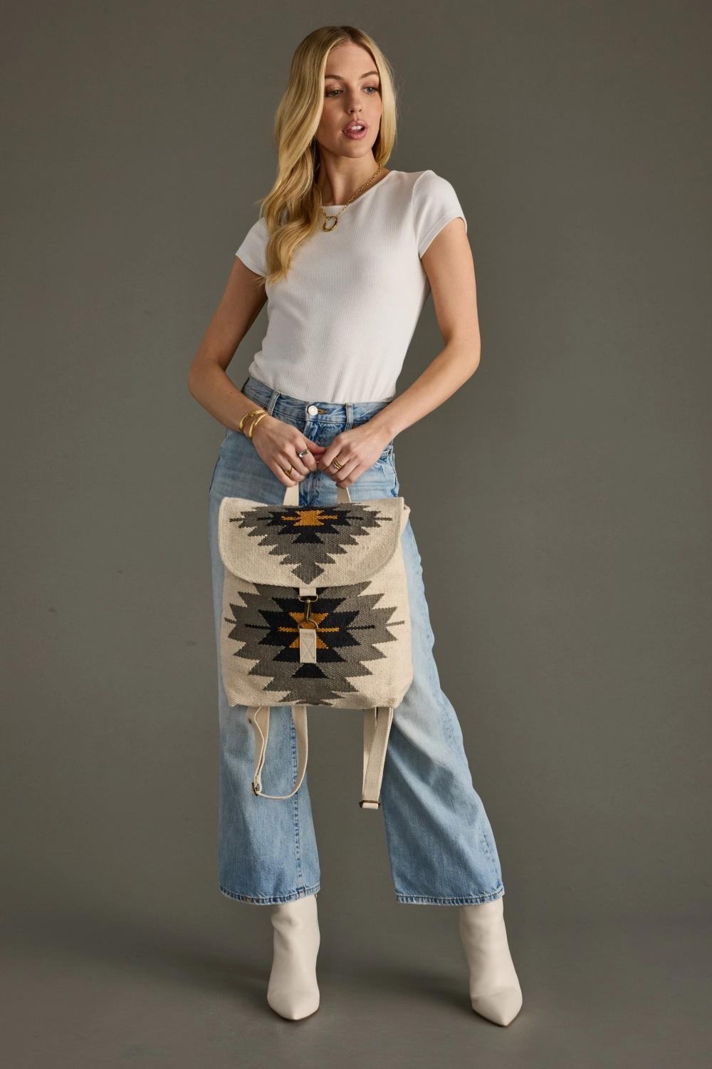 Cream, Slate, Black & Mustard Western Backpack