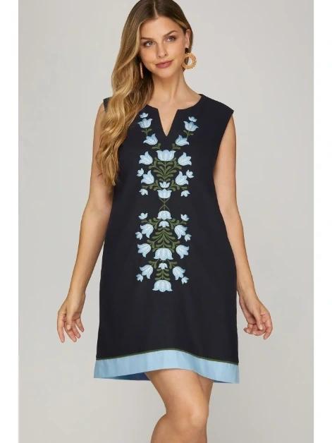 Front Embroidered Mini Dress