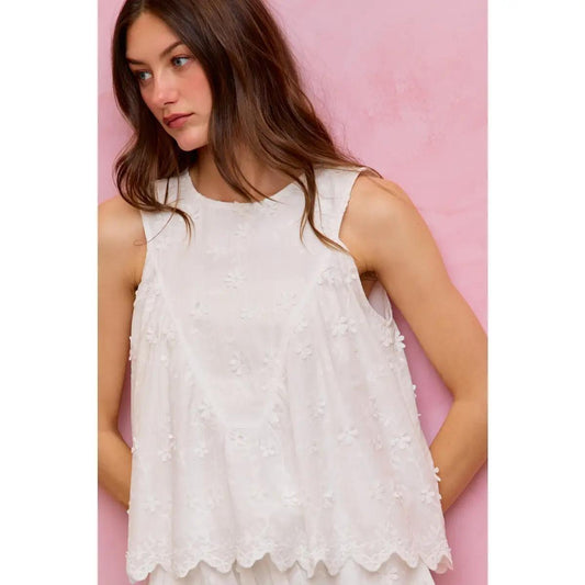 3D Floral Ruched Sleeveless Top