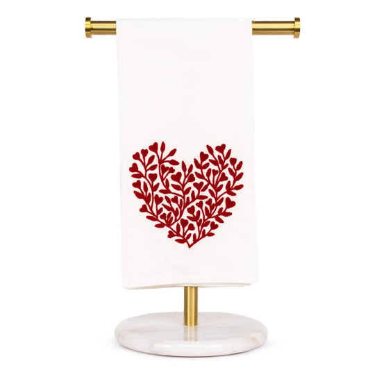 Emily Heart Hand Towel White/Red 20x28