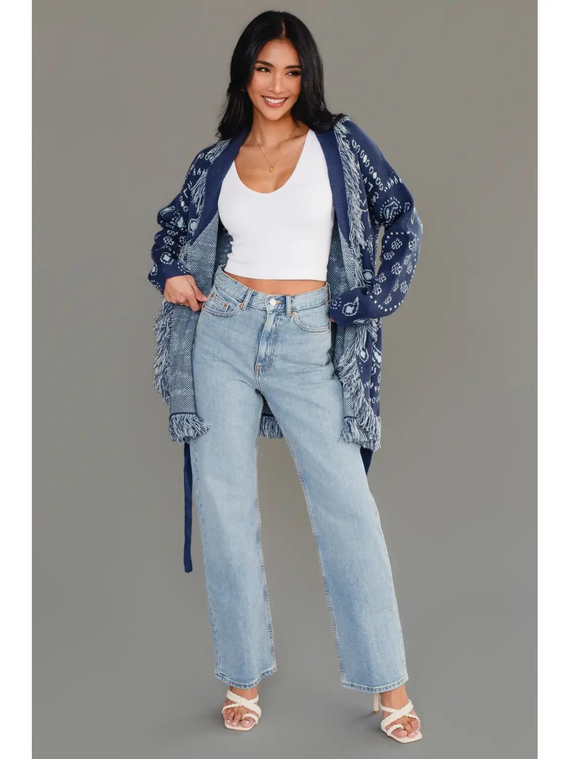 Blue Bandana Fringe Cardigan
