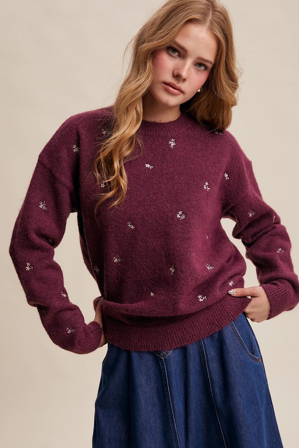 Embroidered Dot Knit Sweater