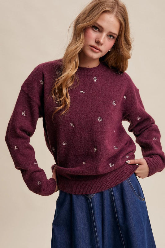 Embroidered Dot Knit Sweater