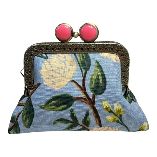 Peonies Dusty Blue- Mini Clutch Coin Purse