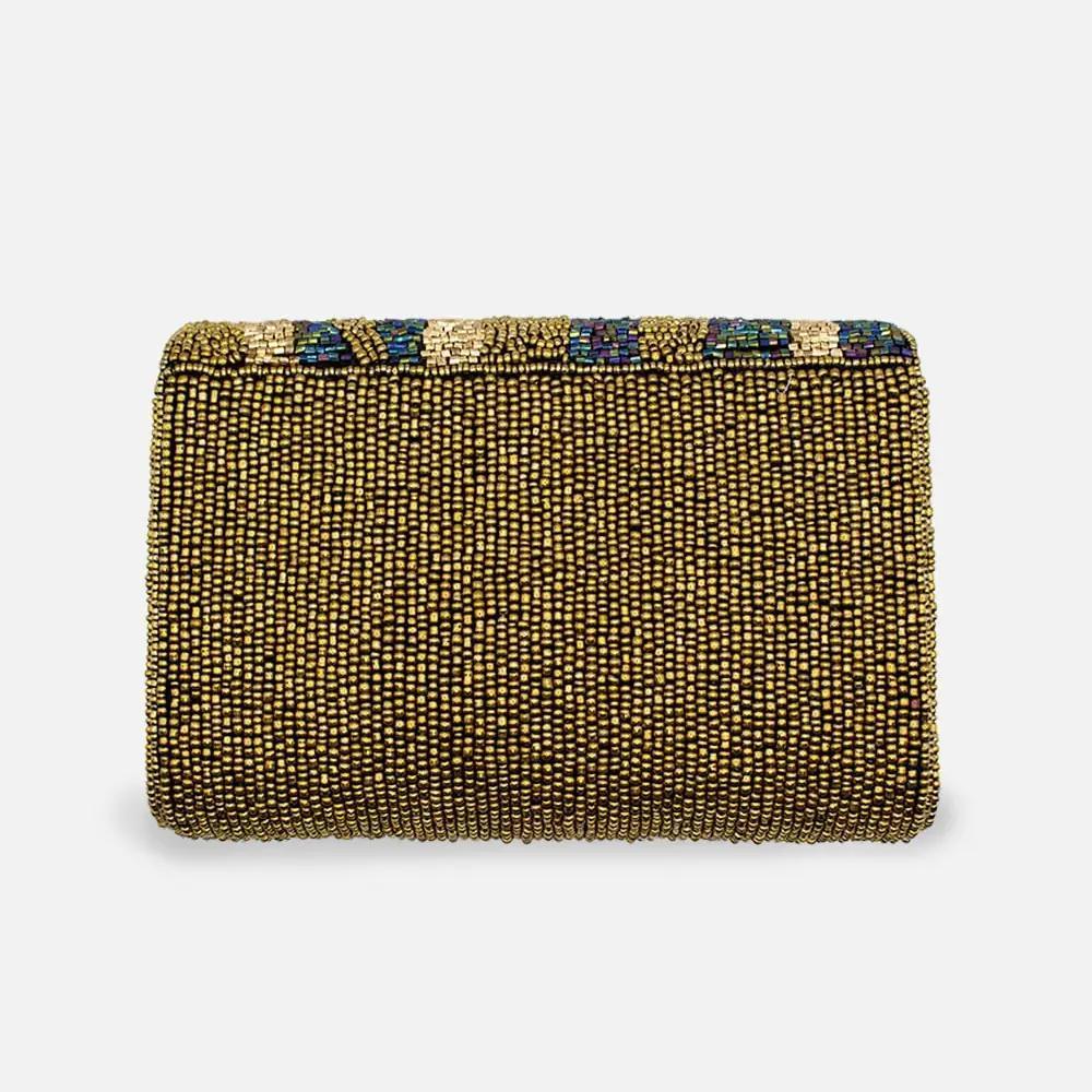 Iridescent Bronze Beaded Rectangular Clutch