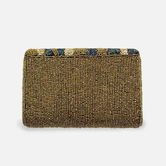 Iridescent Bronze Beaded Rectangular Clutch