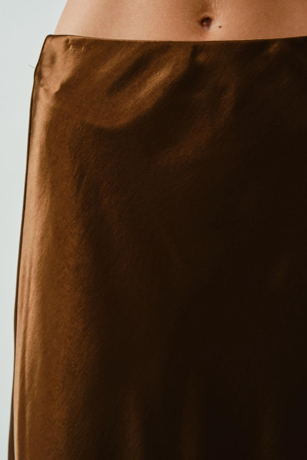 Holiday A-Line Satin Midi Skirt (Brown)