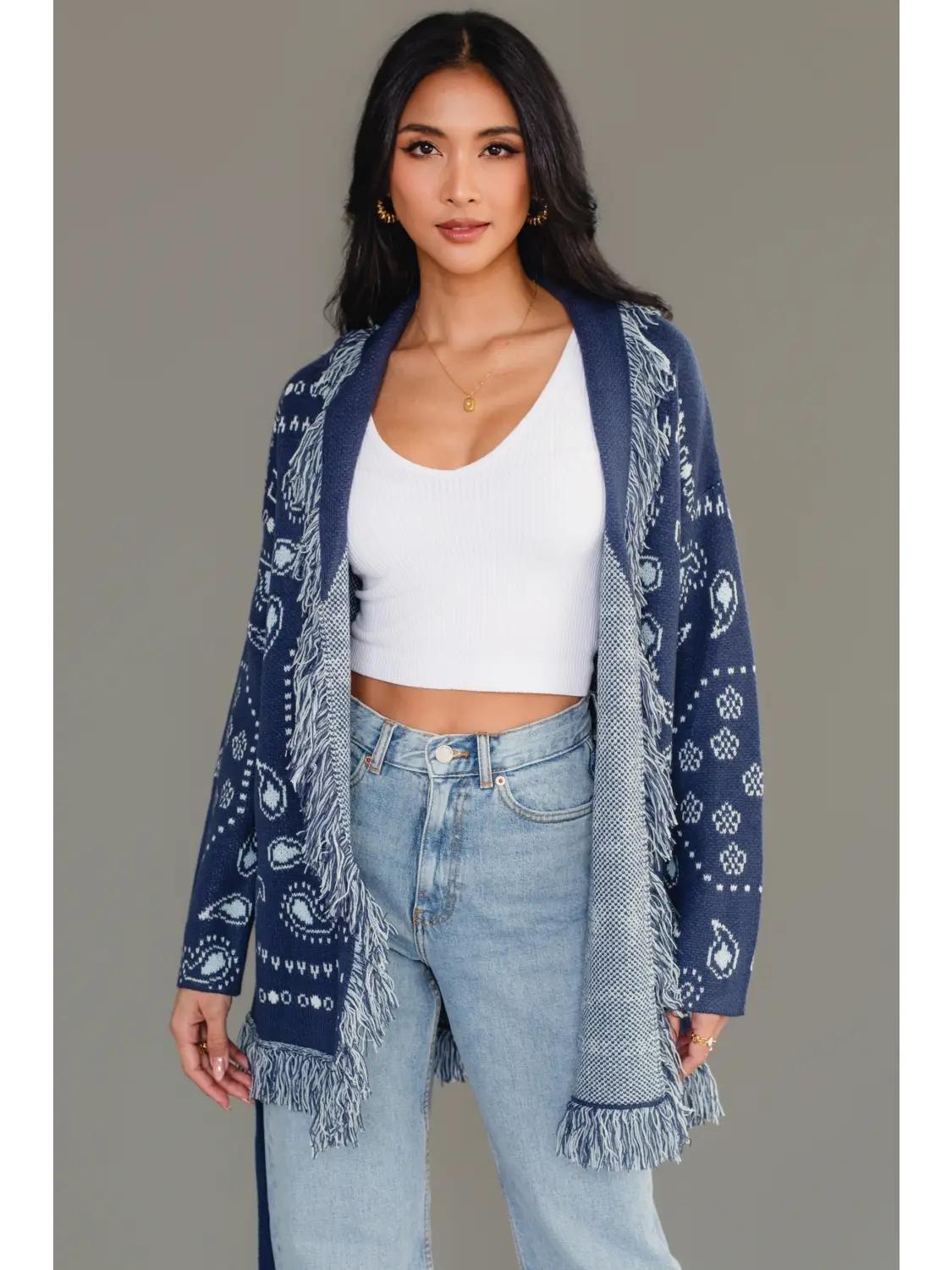 Blue Bandana Fringe Cardigan