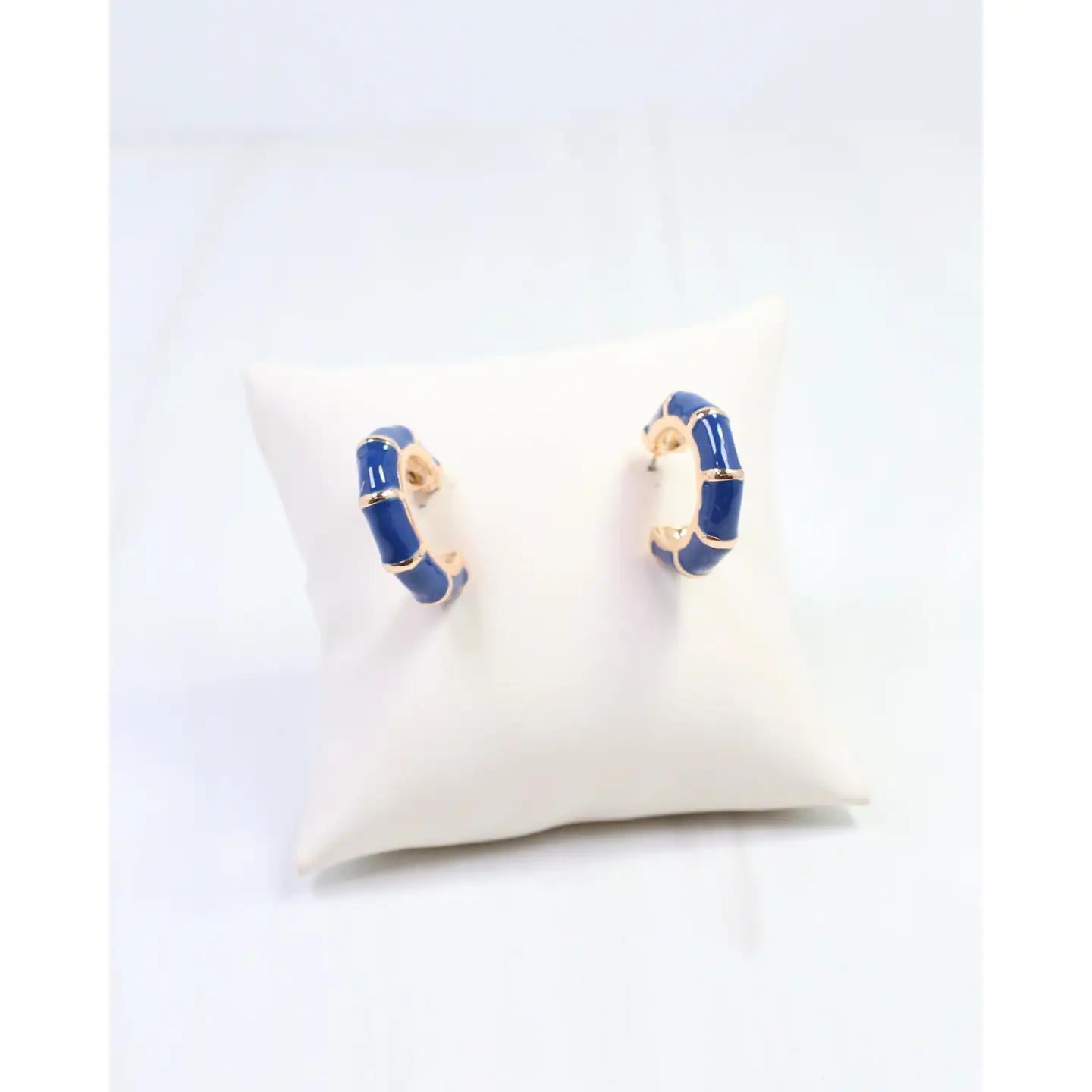 Britt Bamboo Enamel Hoop Earring Navy