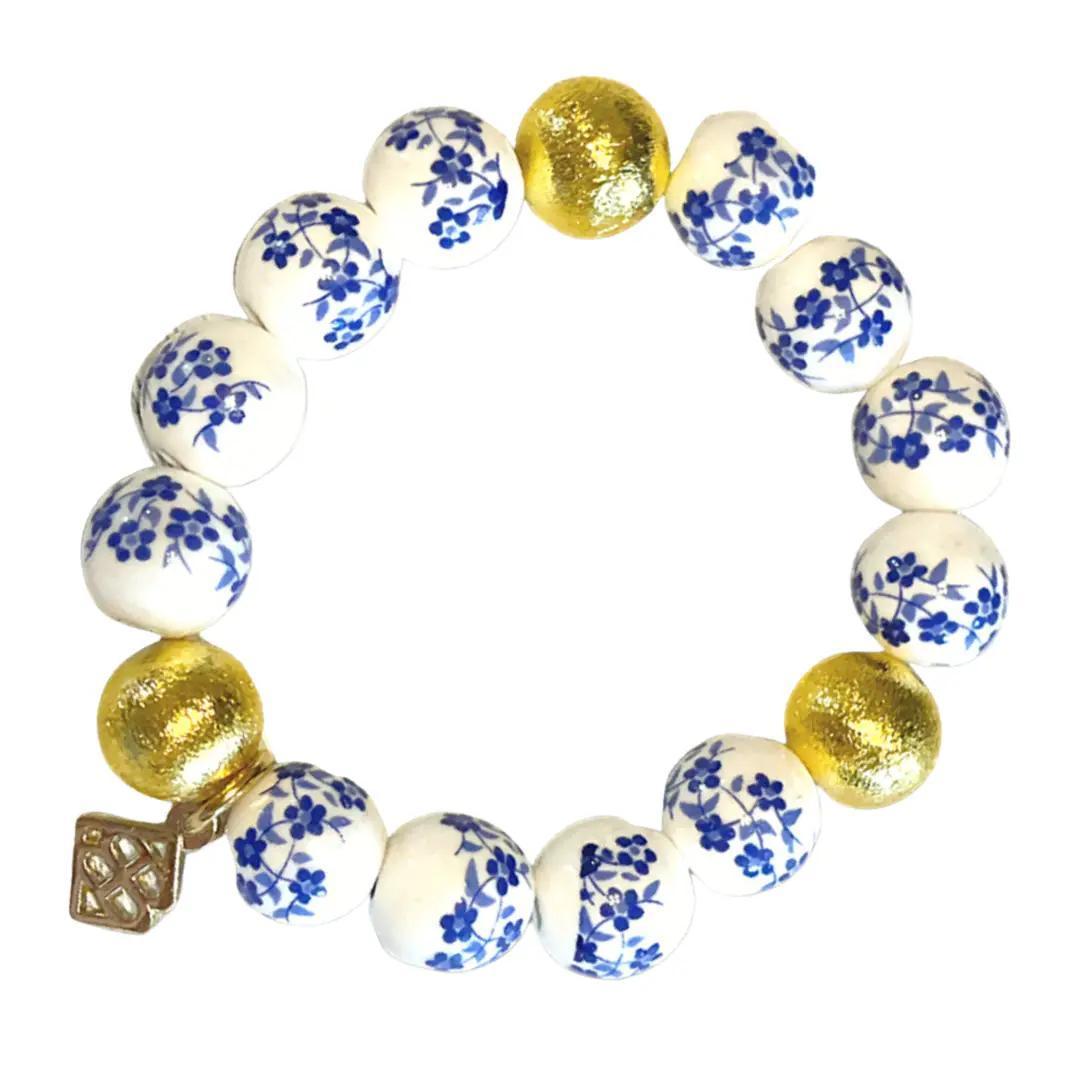 Blue and White Floral Beaded Brianna Bracelet